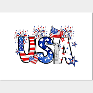 USA US Flag Patriotic 4th of July America Men Wen Kids Posters and Art